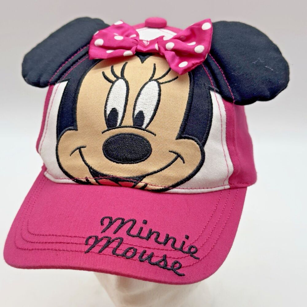 Disney Minnie Mouse Baseball Cap OSFM Hook & Loop Embroidered Logo Pink Hat